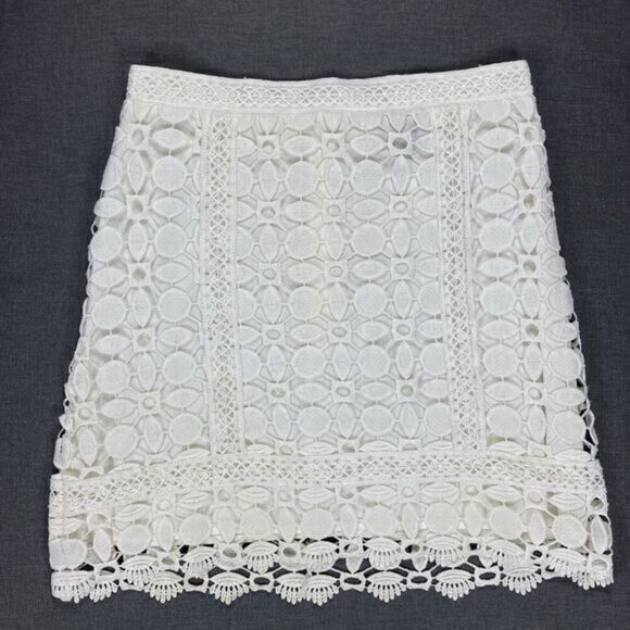 Topshop Skirt Womens 6 White Crochet Lace Embroidered Zip Back Boho Pull On Mini - Picture 2 of 13
